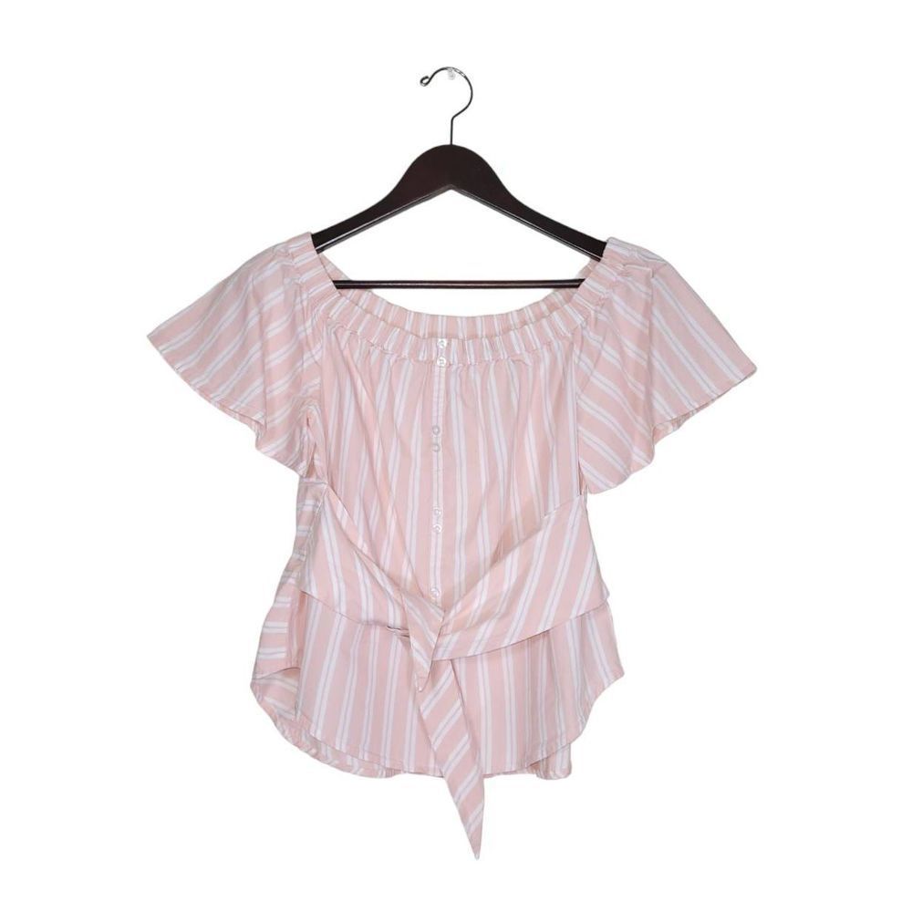 BP. Women's Short Flare Sleeves Off-Shoulder Striped Top Blouse Size S